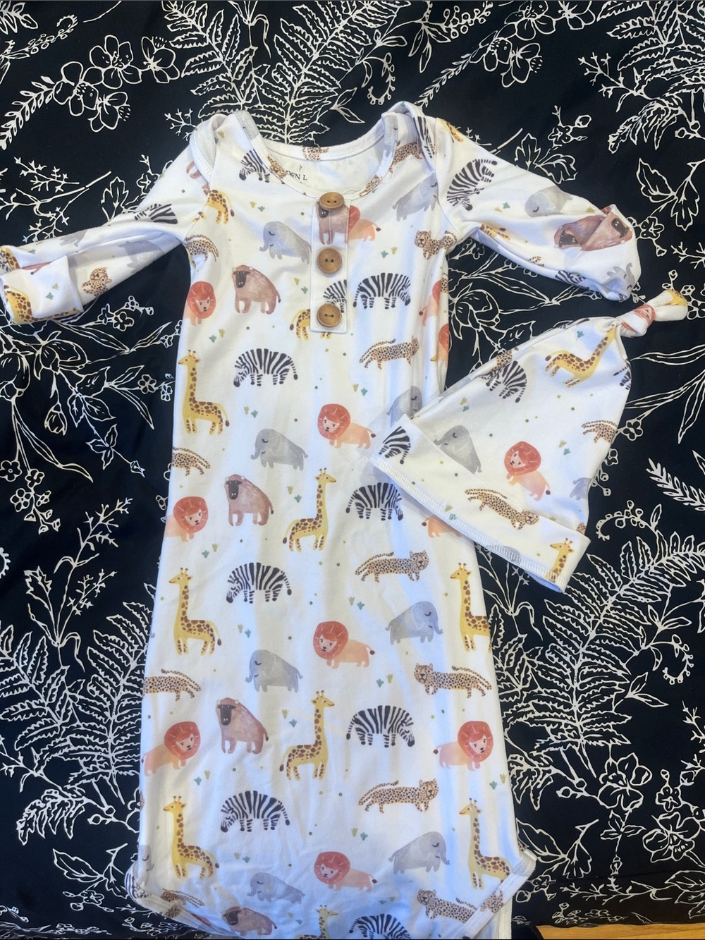 Baby Animal Print White Sleep Gown with Hat - Soft Newborn Pajamas
